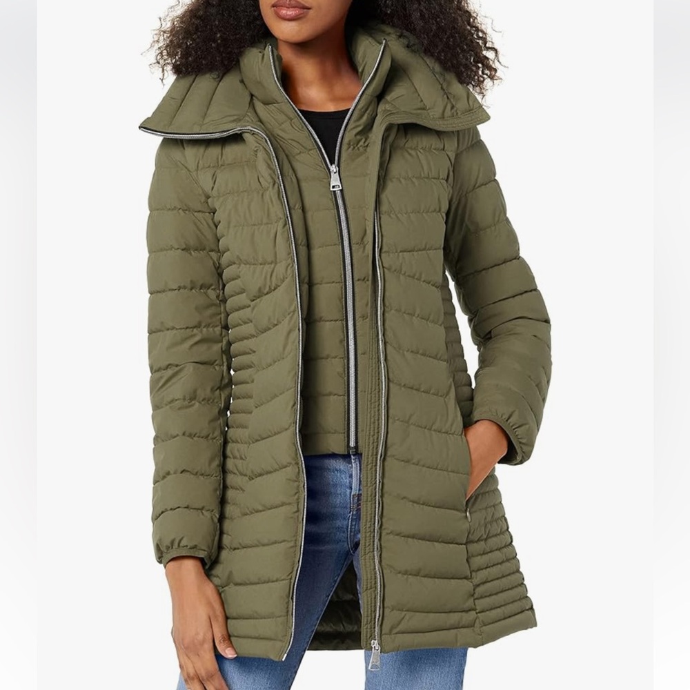 NWOT DKNY Bib Front Jacket, Loden, 2X. NWOT.